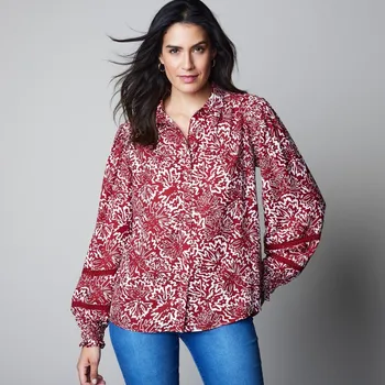Propínací košile s potiskem a macramé bordó/režná 46