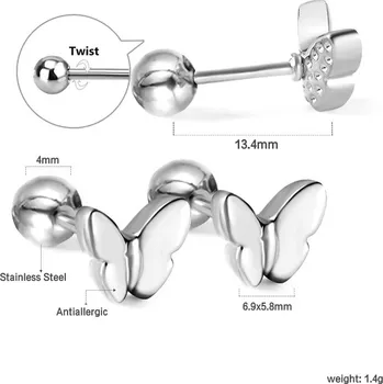 Náušnice Dívčí náušnice z nerezové oceli - Motýl,1 pár
