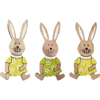 Velikonoční dekorace Zajíc dřevěný 6,5 cm na kolíčku 3 ks 7273