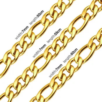 Řetízek Ocelový luxusní unisex řetízek - 7mm Figaro zlatá,60cm