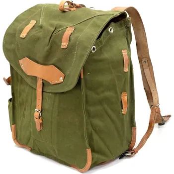 Outdoorové zavazadlo ArmyČastolovice.cz Batoh plátěný rumunský s koženým řemením použitý