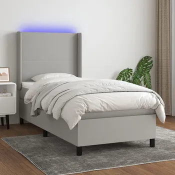 Postel vidaXL Box spring postel s matrací a LED 90x190 cm textil [3138117] Barva: světle šedá