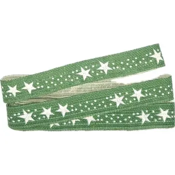 Stuha Vánoční látková stuha GREEN LINE 15mm x 2m (5,-Kč/m) (Vánoční bavlněná stuha, zelená, s jednostranným, bílým, potiskem)