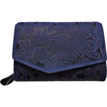 Peněženka DÁMSKÁ KOŽENÁ PENĚŽENKA KVĚTY BLUE
