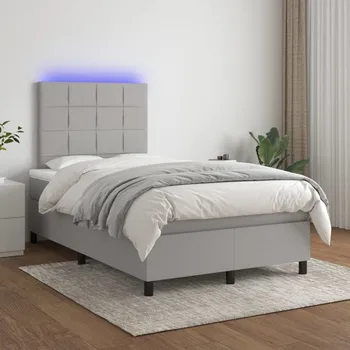 Postel vidaXL Box spring postel s matrací a LED 120 x 200 cm textil [3134867] Barva: světle šedá