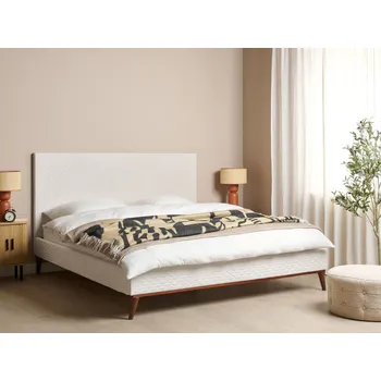 Ložnice Postel krémově bílá sametové čalounění 180 x 200 cm prošívaný rám postele s čelem moderní retro styl ložnice Beliani