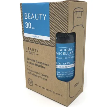 Napkin Beauty sada: stlačené ubrousky, 30 ks + micelární voda, 100 ml