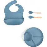 Silikonová jídelní sada pro děti 4 ks - tmavě modrá