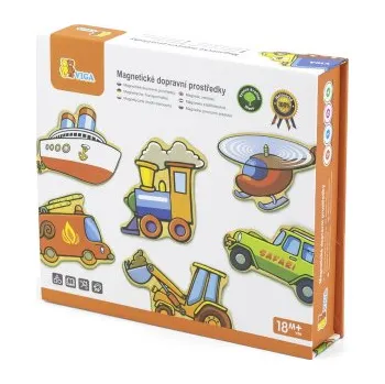 Dřevěná hračka Dřevěné magnety 20 ks - dopravní prostředky v české krabici