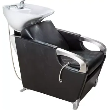 Kadeřnické křeslo Kadeřnický mycí box ATLAS - bílé umyvadlo, matná černá