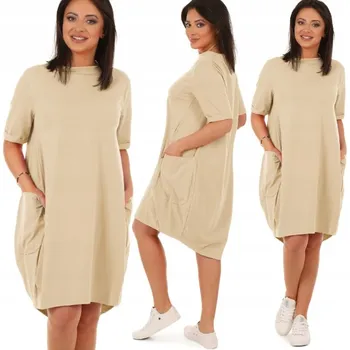 Dámské šaty Fashionweek Pohodlné teplákové letní šaty s kapsami OVERSIZED MF403 Barva: Béžový, Velikost: Universal