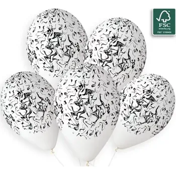 Balónek Latexový balonek bílý s potiskem černého mramoru