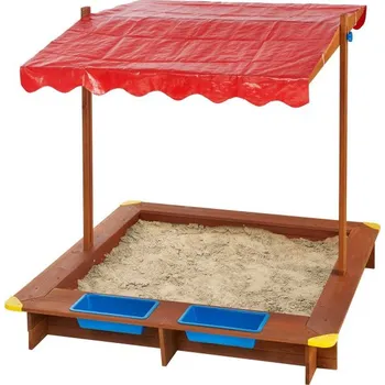 Pískoviště Kidland Pískoviště se stříškou a dnem 126 x 121 x 118 cm přírodní/červená střecha