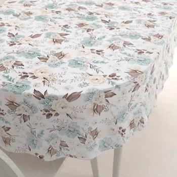 ubrus Bavlněný oválný ubrus Sandra SA-451 Žluto-hnědo-mintové růže na bílém 60x100 cm