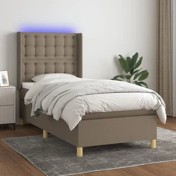 Postel vidaXL Box spring postel s matrací a LED 100x200 cm textil [3139177] Barva: taupe