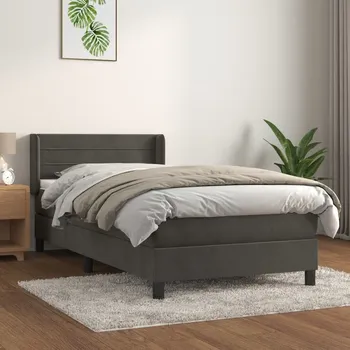 Postel vidaXL Box spring postel s matrací 100x200 cm samet [3131005] Barva: Tmavě šedá