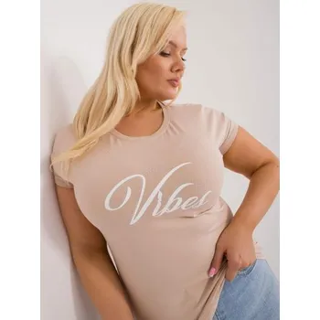 Dámské tričko s potiskem plus size bavlněné béžové