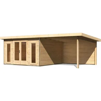 Zahradní domek LANIT PLAST Dřevěný domek KARIBU RADEBURG 3 + přístavek 330 cm včetně zadní stěny (31488) natur LG3946