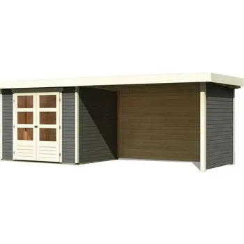 Zahradní domek LANIT PLAST Dřevěný domek KARIBU ASKOLA 3 + přístavek 280 cm včetně zadní a boční stěny (82925) terragrau LG3241