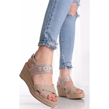 Dámské sandále Tommy Hilfiger platformové sandály Logo Mid Wedge Espadrille Sandals béžová 38