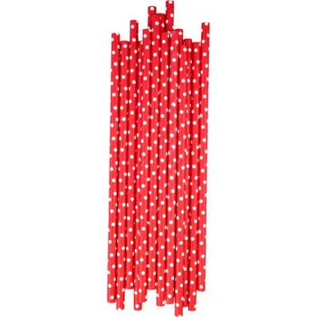 Party nádobí Brčka papírová 25 ks - červené s puntíky