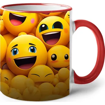 Keramický hrnek se smajlíky 5, Barva Červená, Velikost 330 ml, Canvas Keramický hrnek s barevným uchem Bezvatriko.cz 2491