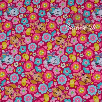 Galanterie Úplet, Tlapková patrola fuchsiová květiny (E) (Kvalitní úplet)