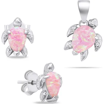 Souprava šperků Brilio Silver Stříbrný set šperků s růžovými opály Želva SET235WP (přívěsek, náušnice) + 2 měsíce na vrácení zboží