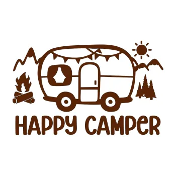 Samolepící dekorace SAMOLEPKA Happy camper 002 levá kempování s karavanem (15 - hnědá) NA AUTO, NÁLEPKA, FÓLIE, POLEP, TUNING, VLASTNÍ TEXT, TISK, AUTOSAMOLEPKY.cz, POLEPY, OBRÁZEK, LOGO, SAMOLEPKY