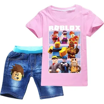 Letní set ROBLOX tričko krátký rukáv + džínové kraťasy (mix barev) Barva: Růžová, Velikost: 100