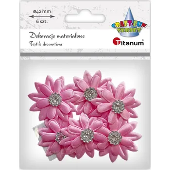samolepka Dekorace, samolepící, látková, RŮŽOVÉ KVĚTINY, 4,2 cm, 6ks/bal.