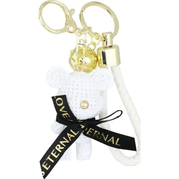 Flamenco Mystique Černý Přívěsek na Klíče s Zvonečkem Sweet Black Bear, 4.5x5 cm, Celková Délka 15 cm