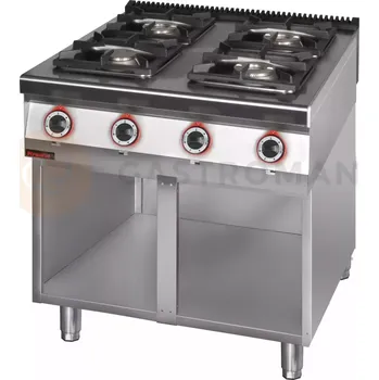 Sporák Plynový sporák 4 hořákový 1x4,5 kW+ 1x7,5 kW + 2x9,0 kW na otevřeném podstavci | KROMET, 900.KG-4.S.