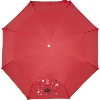 Deštník Dětský skládací deštník Derby mini s potiskem - Hvezdy - Červený