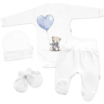 Kojenecká souprava Baby Nellys Teddy Love 4dílná sada do porodnice bílá/modrá