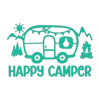 Samolepící dekorace SAMOLEPKA Happy camper 002 pravá kempování s karavanem (25 - tyrkysová) NA AUTO, NÁLEPKA, FÓLIE, POLEP, TUNING, VLASTNÍ TEXT, TISK, AUTOSAMOLEPKY.cz, POLEPY, OBRÁZEK, LOGO, SAMOLEPKY