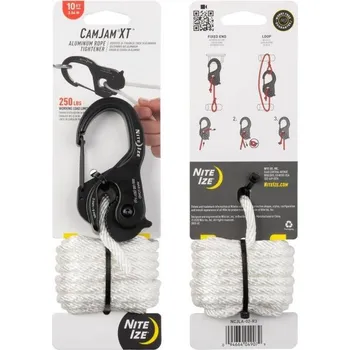 Velká hliníková upínací karabina CamJam XT + 3m lano - černá, Nite Ize