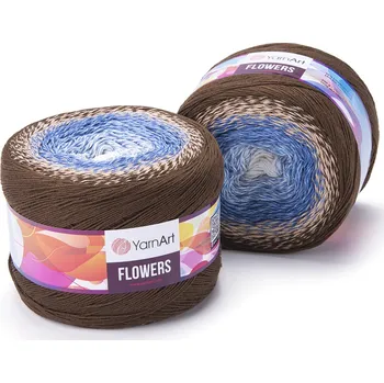Příze Yarn Art příze Flowers 320 bílá, modrá, hnědá