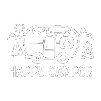 Samolepící dekorace SAMOLEPKA Happy camper 002 pravá kempování s karavanem (09 - bílá) NA AUTO, NÁLEPKA, FÓLIE, POLEP, TUNING, VLASTNÍ TEXT, TISK, AUTOSAMOLEPKY.cz, POLEPY, OBRÁZEK, LOGO, SAMOLEPKY