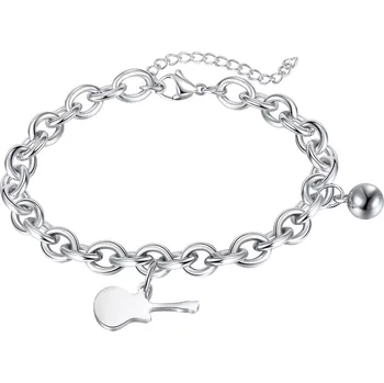 Náramek Náramek z oceli 316L - lesklá kytara, koule, stříbrná barva