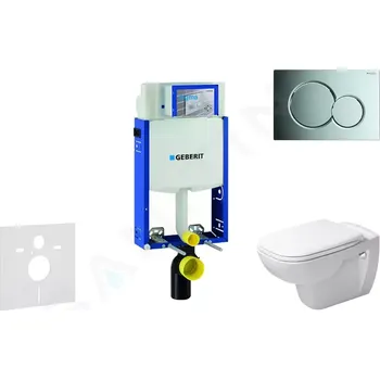 WC sada Geberit Kombifix Modul pro závěsné WC s tlačítkem Sigma01, lesklý chrom + Duravit D-Code - WC a sedátko, Rimless, SoftClose, 110.302.00.5 NH2