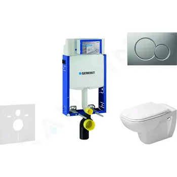 WC sada Geberit Kombifix Modul pro závěsné WC s tlačítkem Sigma01, matný chrom + Duravit D-Code - WC a sedátko, Rimless, SoftClose, 110.302.00.5 NH3