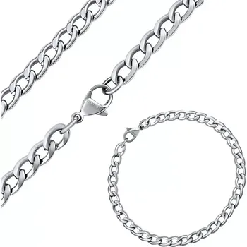 Souprava šperků Ocelový set náramku a náhrdelníku CURB PANCR z chirurgické oceli 5 mm