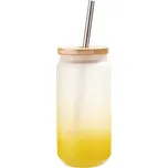 Sklenice 550 ml s bambusovým víčkem matná - žlutý gradient sublimace termotransfer