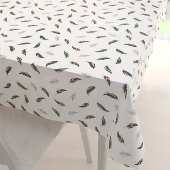 ubrus Bavlněný obdélníkový ubrus Sandra SA-460 Zeleno-růžová pírka na bílém 50x100 cm