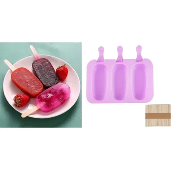 Nádoba na pečení MrHome Silikonová forma na zmrzlinové dorty na špejli OWAL, CAKESICLES trojitá 19x10 cm