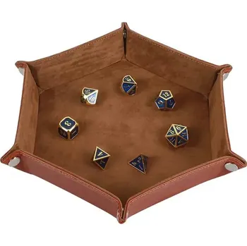 Skládací hexagonální kostkový podnos z PU kůže - káva