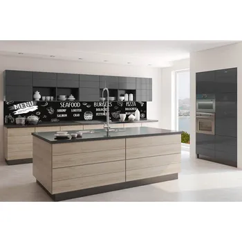 Tapeta DIMEX | Fototapeta do kuchyně Černá restaurační cedule KI-350-225 | 350 x 60 cm | černobílá + Samolepicí fototapeta za kuchyňskou linku DIMEX Černá restaurační cedule v šíři 350 cm