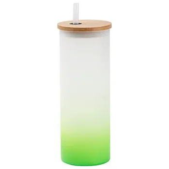 Sklenice Sklenice 500 ml s bambusovým víčkem matná - zelený gradient sublimace termotransfer