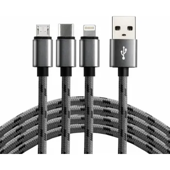 Datový kabel EverActive USB-A - USB-C + microUSB + Lightning kabel 1,2 m šedý (CBB-1.2MCI)